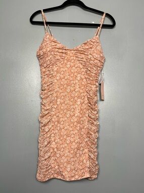 Blashe NWT Ruched Floral Mini Dress Bodycon Pink Daisy Print Women’s Size XS